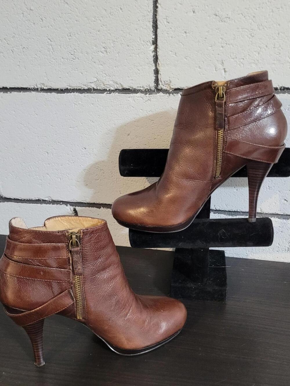 Nine West Brown Leather Ankle Boots Sz 9M - Picture 3 of 8